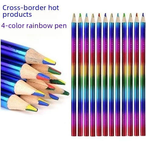 Rainbow Pencil Four-Color Colored Lead Hand-Painted Colorful Pen Holder Kidsren Primary School Students Fun Prizes Multi-Color Pen