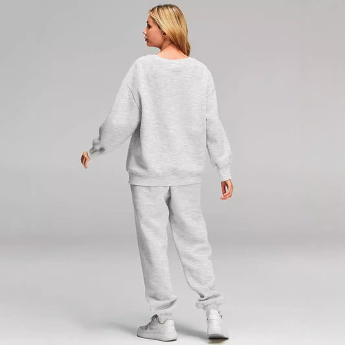 Cross-border Amazon: Autumn/Winter Solid-Color Crewneck Pullover Pants Set—Stylish Casual Long-Sleeve Sweatsuit, In Stock