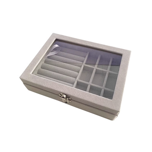 Transparent velvet jewelry storage box with lock, compact necklace, ring, earrings rack, earrings display rack, home box