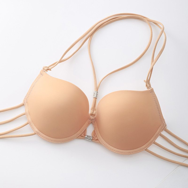 Fábrica de stock de pecho pequeño engrosado reunido brillante cinturón de cuello sin marca sexy ropa interior de moda para chicas