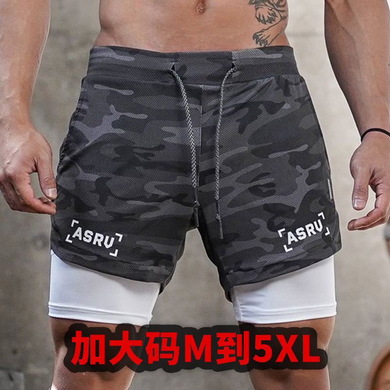 Cross-Border Men's Summer Sports Shorts, American-Style Youth Outdoor Large Size Fake Two-Piece Shorts, Men's Running Quick-Dry Pants