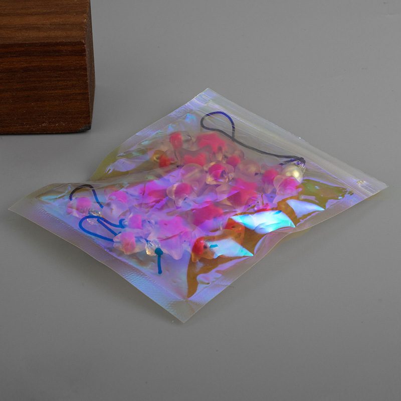 Rainbow transparent laser self-sealing bag yin yang bone bag packaging bag earring phone case colorful bag bulk wholesale