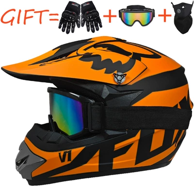Off-Road Helmets, Beach Bike Helmets, Motosiklet kaskı (dəbilqə) - black-orange-f-comes-with-goggles-gloves-and-mask-s