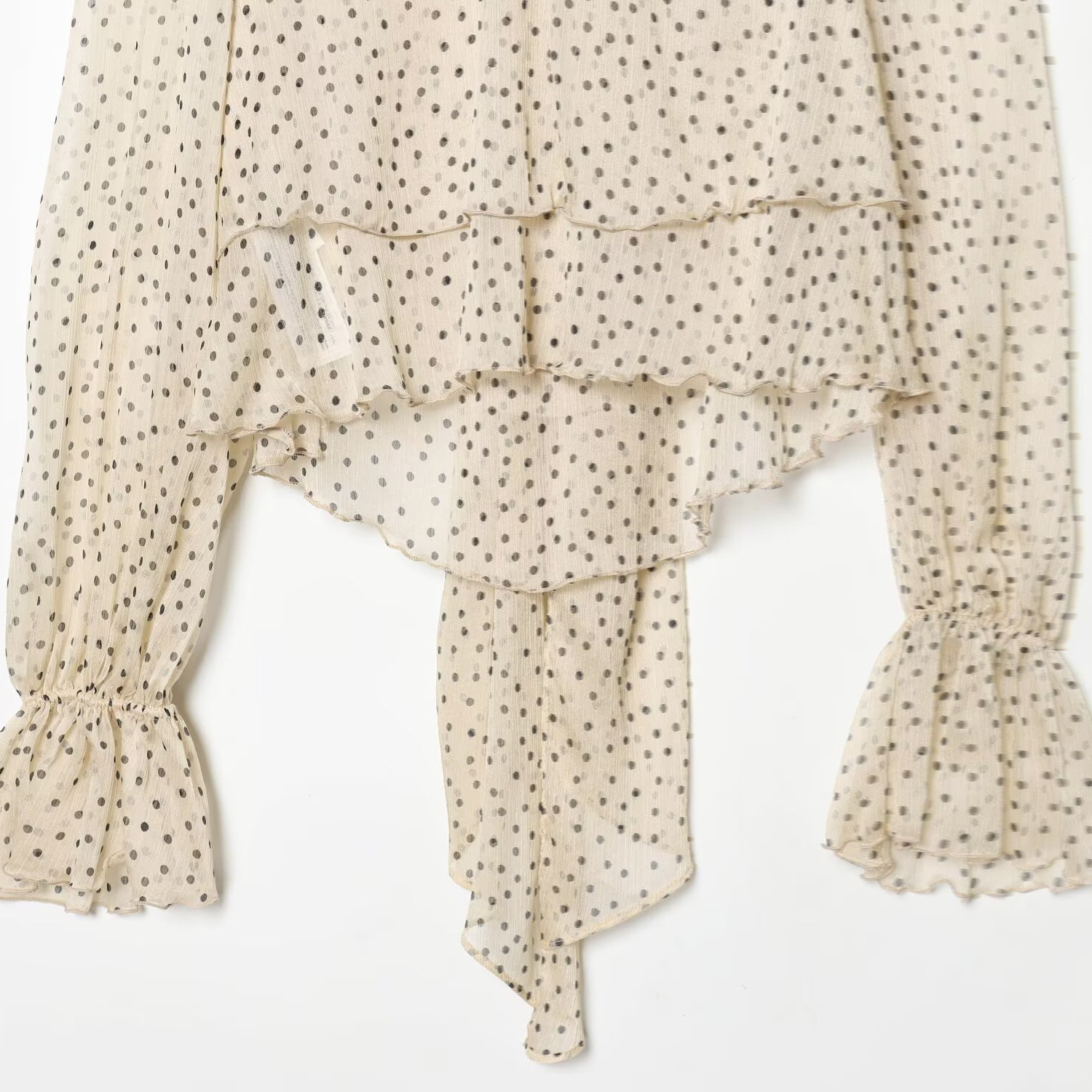 Women's French Chic Polka Dot Tie Neck Ruffle Short Shirt Summer New Arrival_ecoleips.com