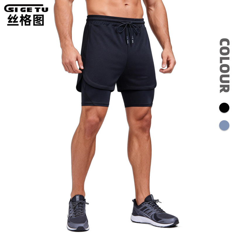 Silk Picture Cross-Border Sports Pants Men's Summer Vacation Two-Piece Quick-Drying Fitness Pants Marathon Training Running Shorts