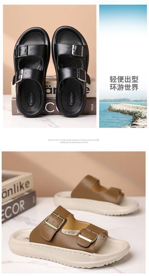 Dép sandal nam quai ngang đục lỗ kiểu La Mã, đế bằng 2 cm, thoáng khí — Màu nâu, màu đen chi tiết 14