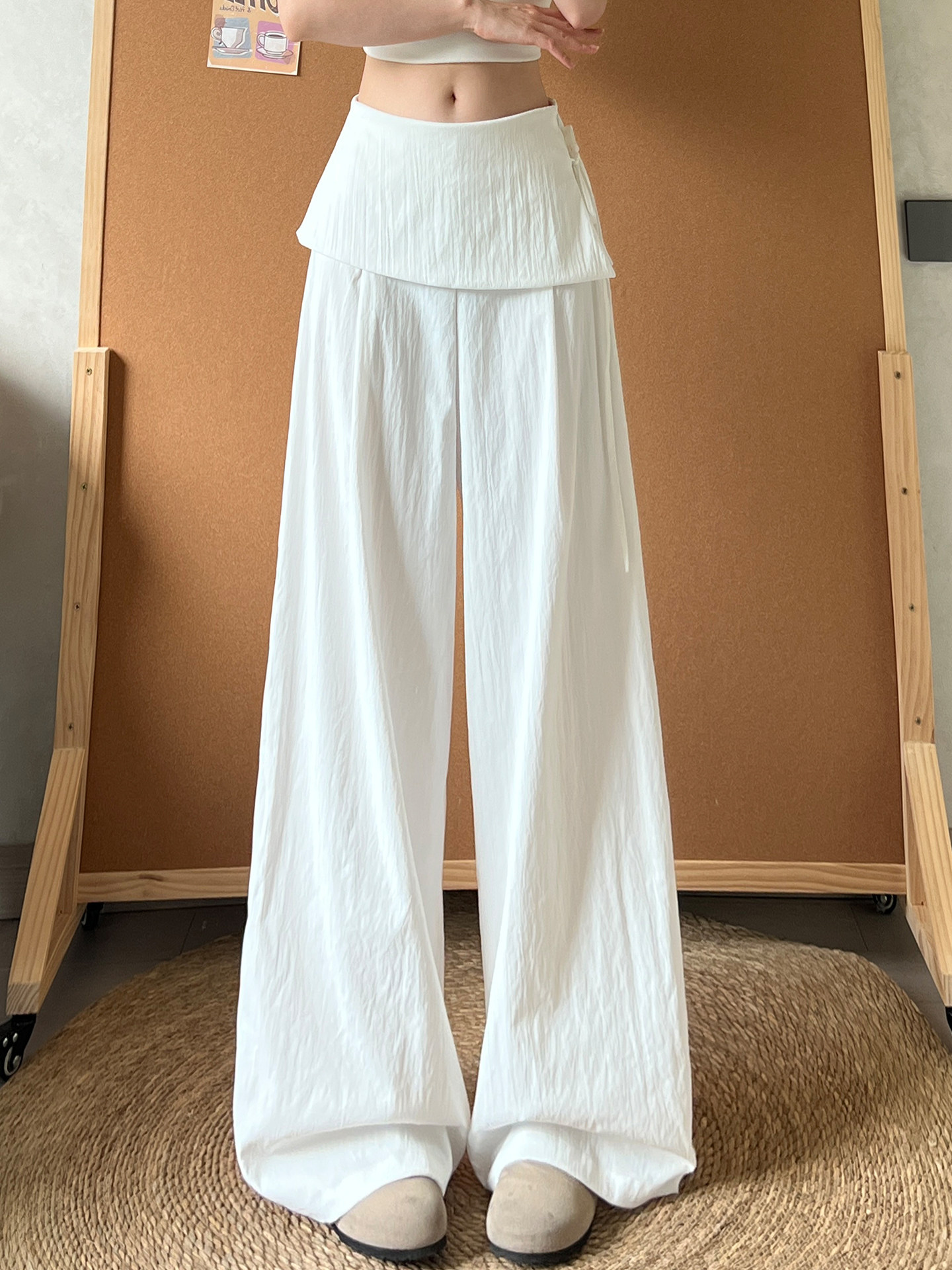 Quần culottes nữ ống rộng cạp cao phối khóa kéo bên hông chất liệu linen — Màu xám đậm (Extended)