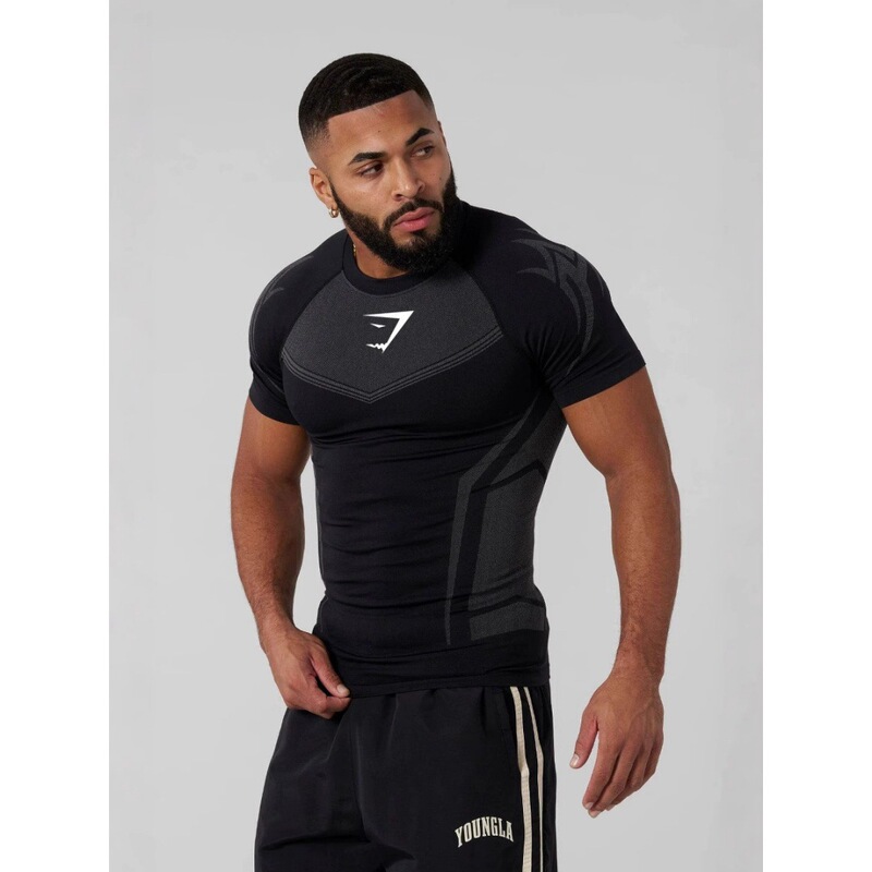Gymshark Fitness Short-Sleeved Men's Sports Running Quick-Drying Breathable Bodysuit Cross-Border New Men's Tops