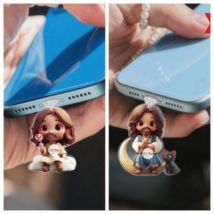 Amazon's New Cartoon Character Cat Lollipop Image Acrylic Material Waterproof and Wear-Resistant Mobile Phone Dust Plug
