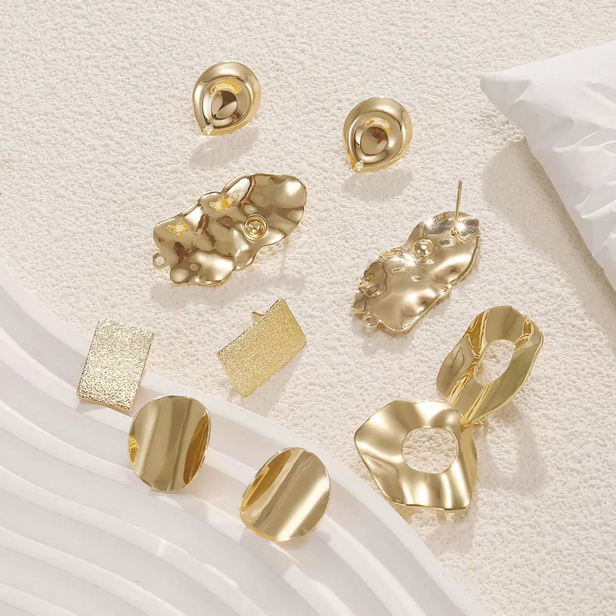 源头厂家不规则耳钉头手工DIY耳环配件可做925银针电镀几何配件