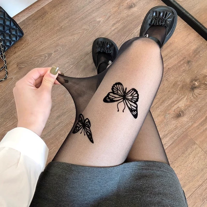 Japanese mint white thin tights with bow