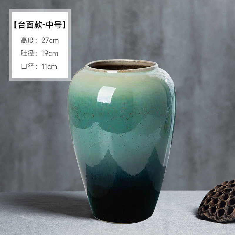 景徳鎮の陶磁器の花瓶の置物の客間の生け花の新しい中国式の玄関の装飾品の花器の復古の太い陶缶の植木鉢|undefined