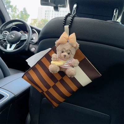 paper box car supplies — Car tissue box/set - orange-satchel-bear-brown-striped-tissue-bag