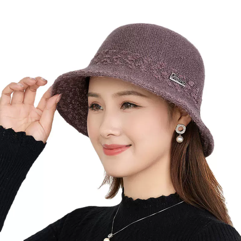 中老年人帽子女秋冬季针织毛线帽妈妈帽冬天保暖加绒盆帽大帽檐