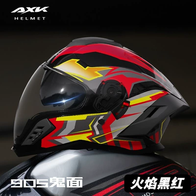 Foreign Trade Motorcycle Full-Face Helmet for Men and Women, Suitable for All Seasons, Motorcycle Riding, Electric Vehicle, Winter Warm Safety Helmet (Motosiklet kaskı (dəbilqə)) - foreign-trade-version-905-flame-black-and-red-double-mirror-drinking-water-full-face-helmet