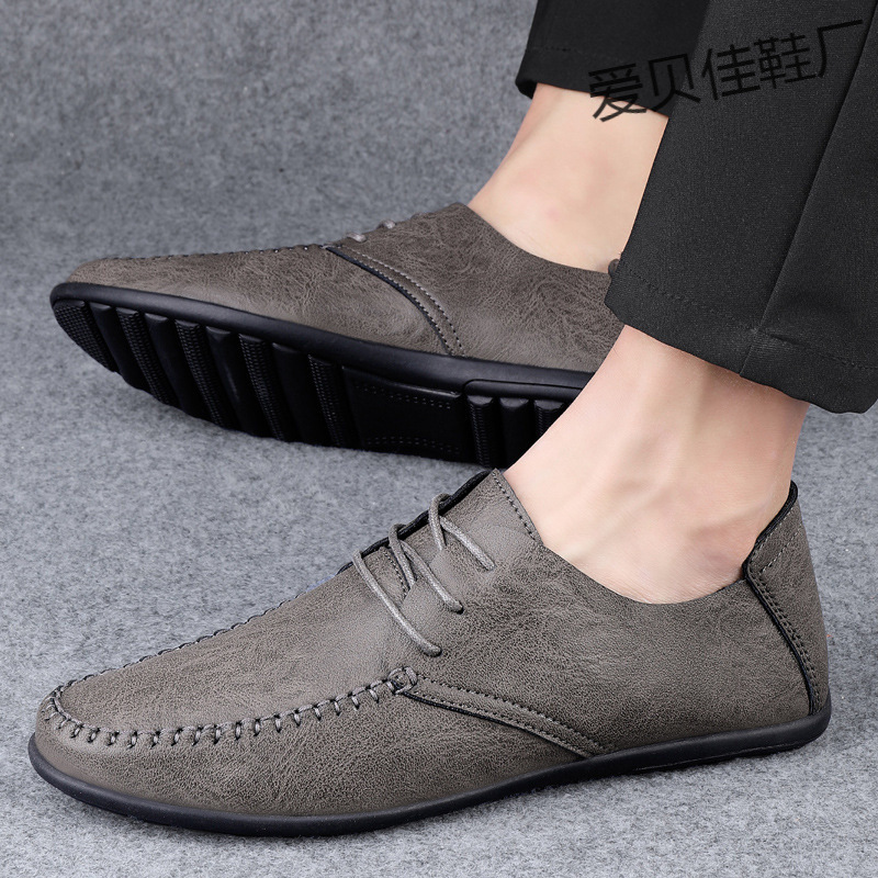 Men's Loafers 2025 Summer New Soft Sole Business Leather Shoes Men's Fashion Lace-Up Trendy Youth Shoes