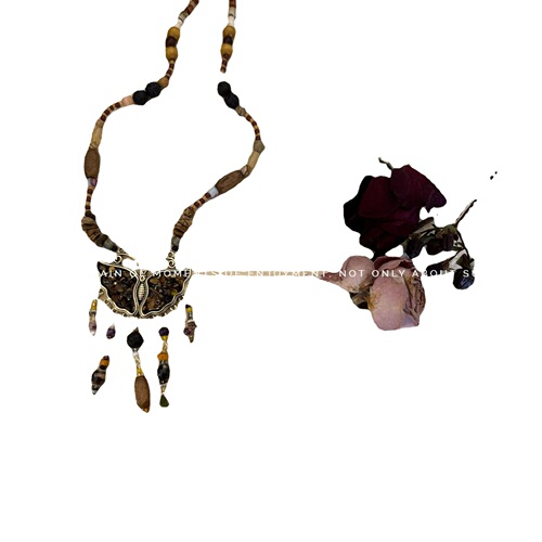 Butterfly Tassel Natural Stone Beaded Necklace Women's New Chinese Style Retro Ethnic Choker Necklace Unique Design Statement Necklace