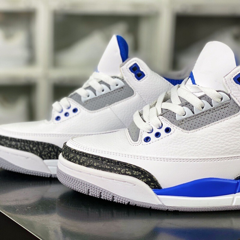 Putian High Version Aj3 White Blue Lightning Low Top Air Cushion Basketball Shoes Men and Women White Cement Jordan Casual Sports Shoes