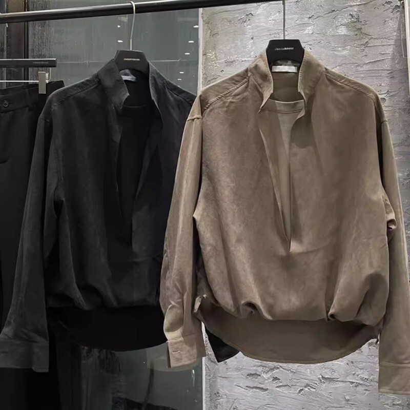 2026 New Retro Style Fake Two-Piece Stand Collar Shirt for Men, Loose Fit, Drop Shoulder, Long Sleeve, Stylish Casual Shirt, Niche Design 2026 New Retro Style Fake Two-Piece Stand Collar Shirt for Men, Loose Fit, Drop Shoulder, Long Sleeve, Stylish Casual Shirt, Niche Design