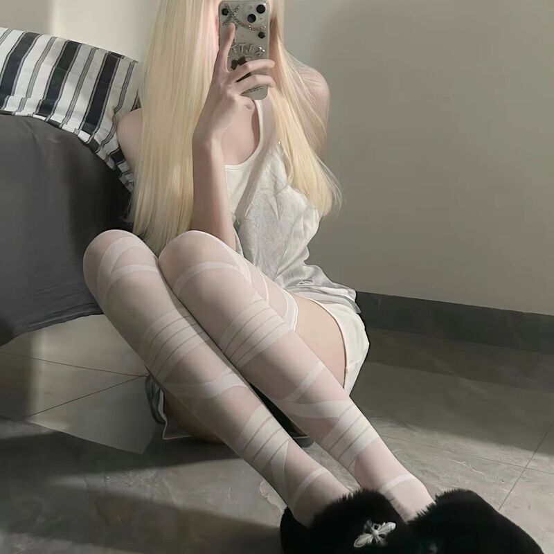 Lolita Over-The-Knee Sexy Women's Socks with Bandage Cross Straps, Glass Silk Breathable Women's Socks, Jk Cross-Tie Girl Socks