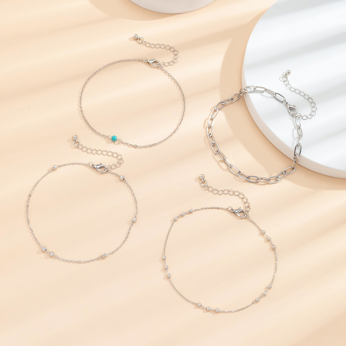 fashion ethnic turquoise hollow geometric simple alloy anklet