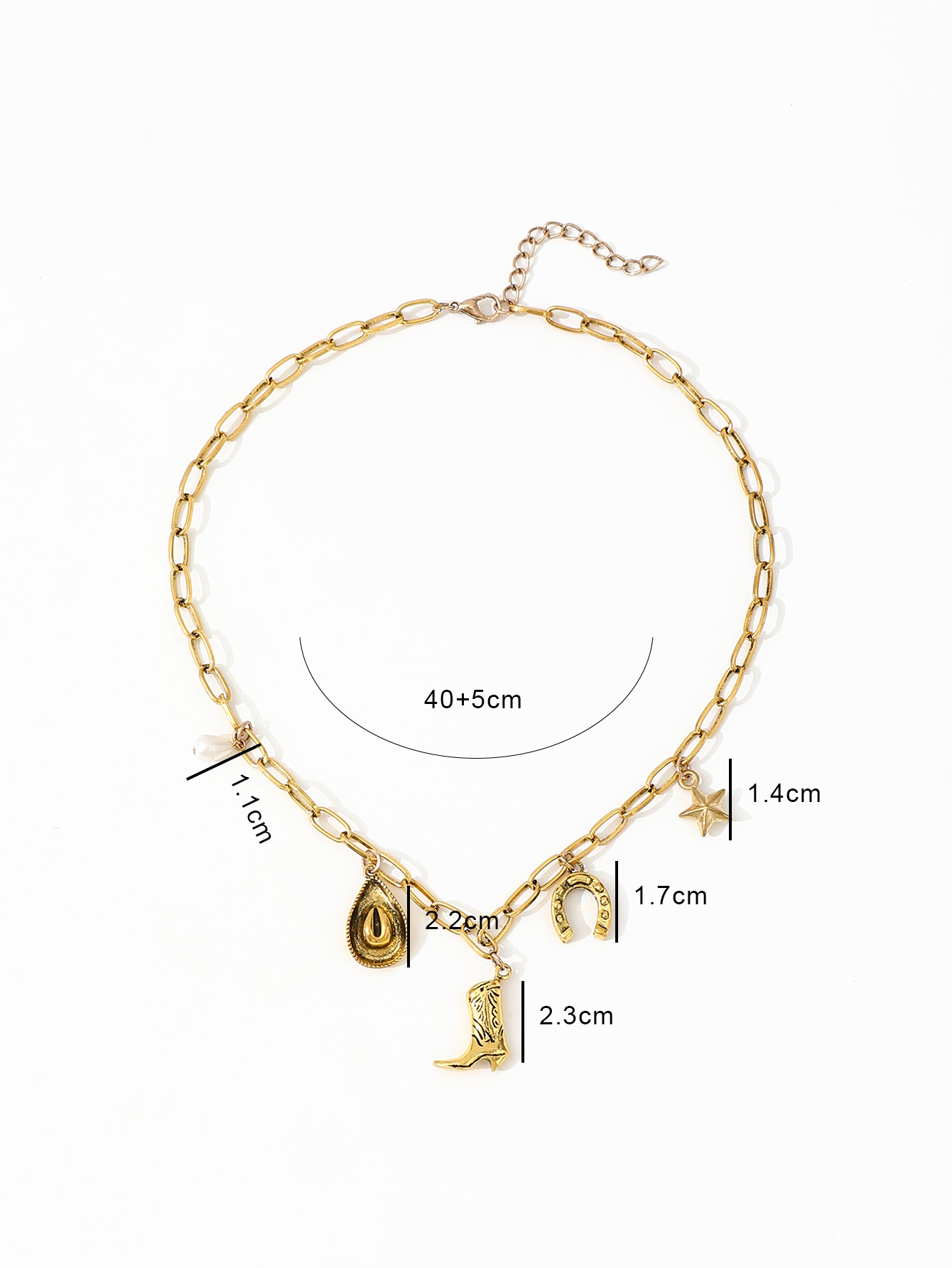 Daily Occasion Unisex Imitation Pearl Zinc Alloy Paperclip Chain U Shape Water Droplets Boots Multi Charms Necklace Imitation Pearl Jewelry