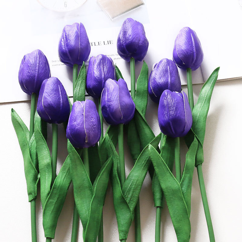 Tulipanes de simulación PU de alta gama flores de simulación de flores de una sola rama sensación de humedad decoración de mesa de comedor en el hogar flores falsas