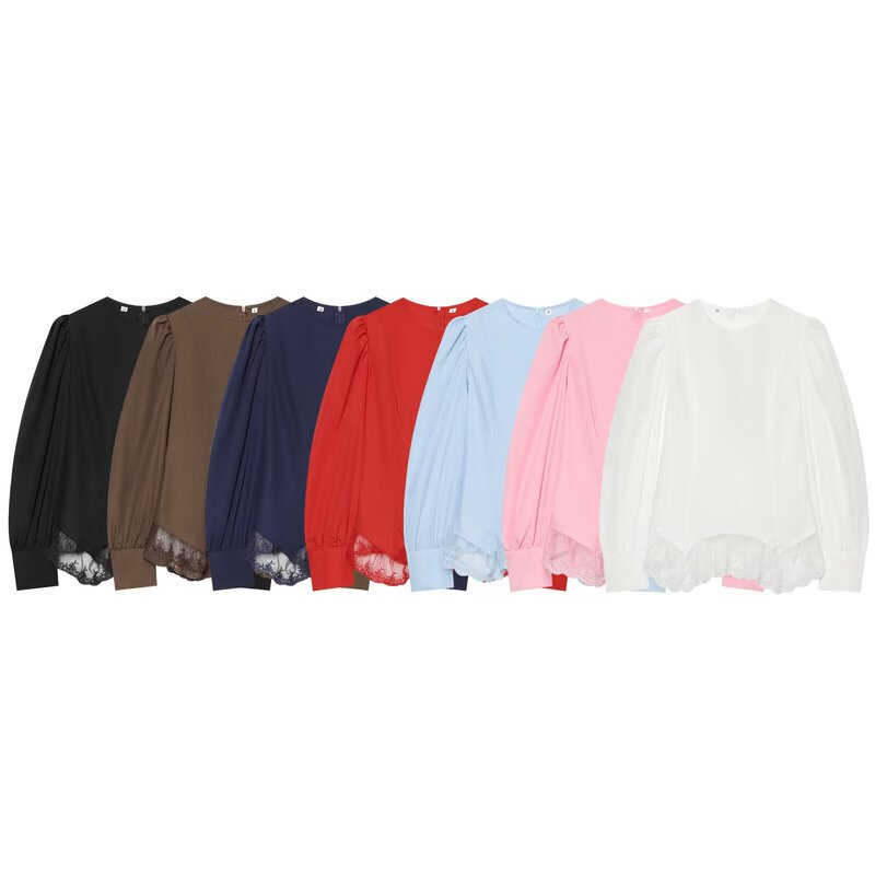 MYST&ZA Autumn New Long-Sleeve French Sweet European and American Lace Spliced Hem Round-Neck Top MYST&ZA Autumn New Long-Sleeve French Sweet European and American Lace Spliced Hem Round-Neck Top