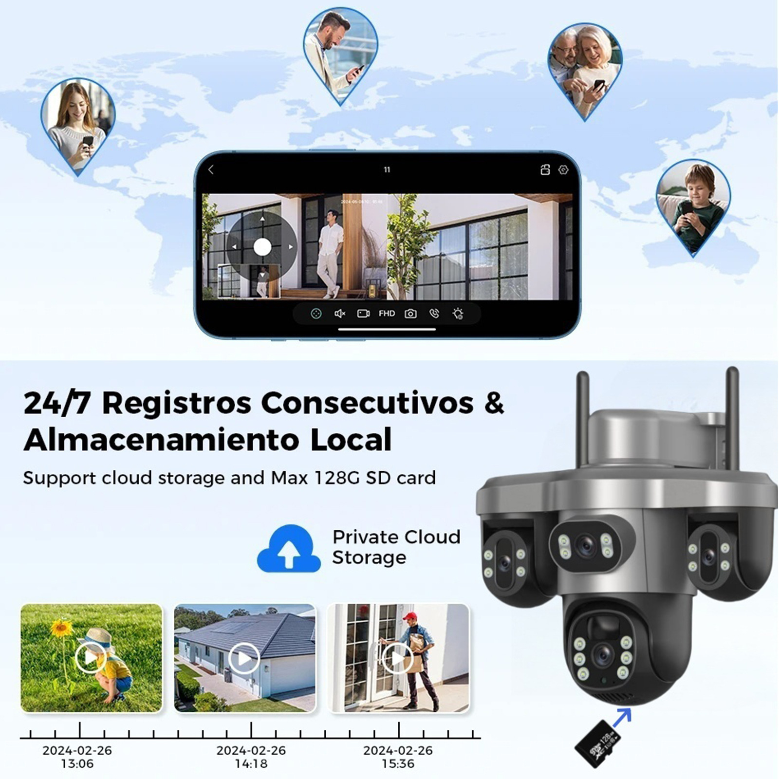 三摄像头三镜头三目太阳能监控摄像头三云台旋转4G低功耗防水无