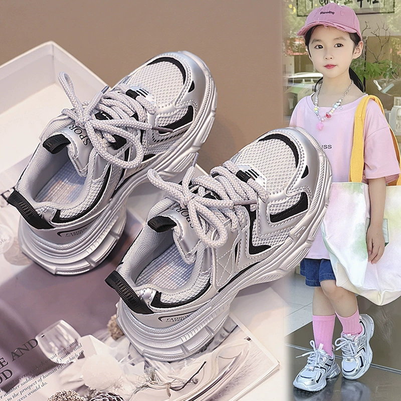 Детская спортивная обувь для девочек Детская обувь осень 2024 новая передняя шнуровка мягкая подошва для мальчиков