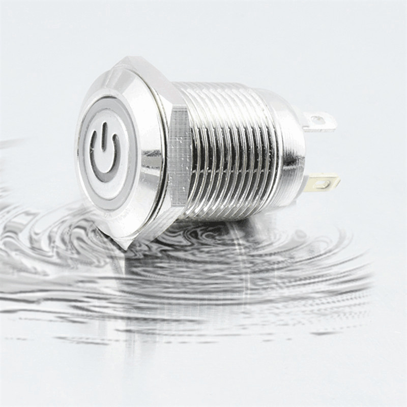 16mm环形电源标绿灯 自复金属按钮开关蓝底防水开关平头/高头