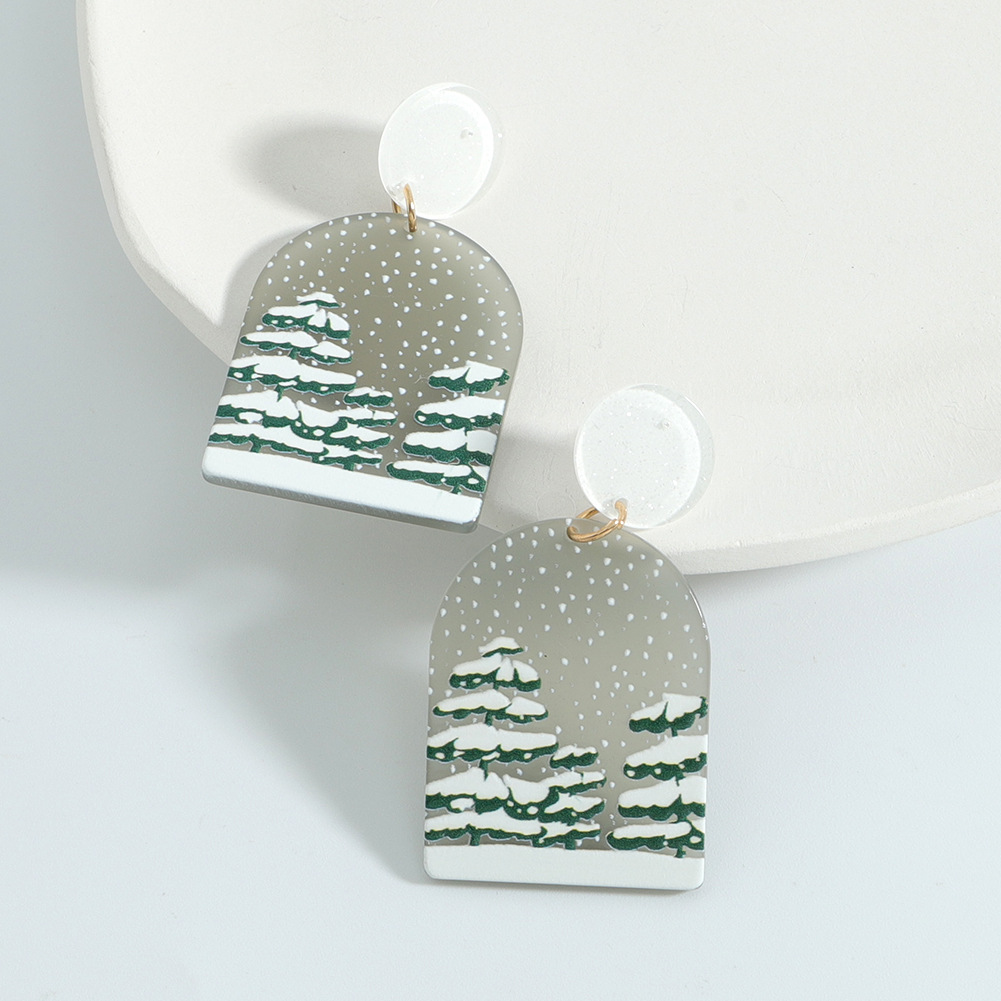 Festival Occasion Fashion Christmas Tree Snowflake Plastic Resin Printing Women's Drop Earrings 1 Pair