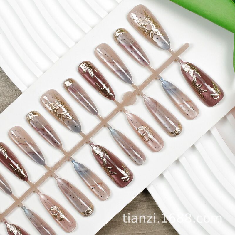 West Coast Sun God Wear Armor High-grade Snix Art Style Cat's Eyes Gold-plated Light Luxury Long Almond Nail Art Patch