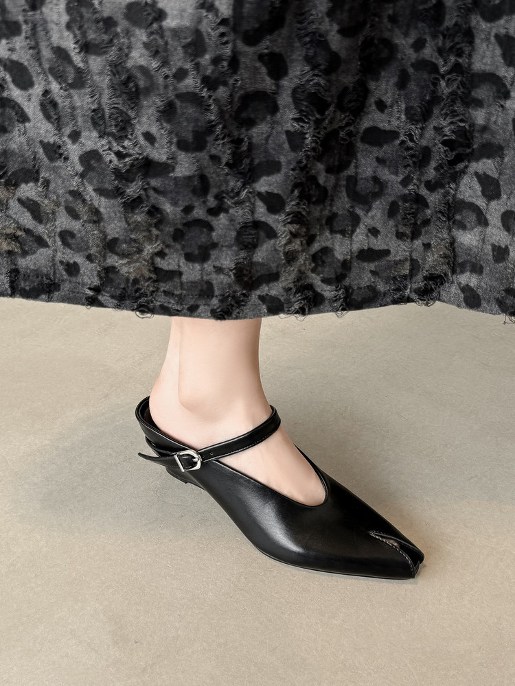 Sandal nữ hở mũi gót nêm cao da bò tăng chiều cao quai ngang — màu đen, màu trắng, màu mơ chi tiết 22