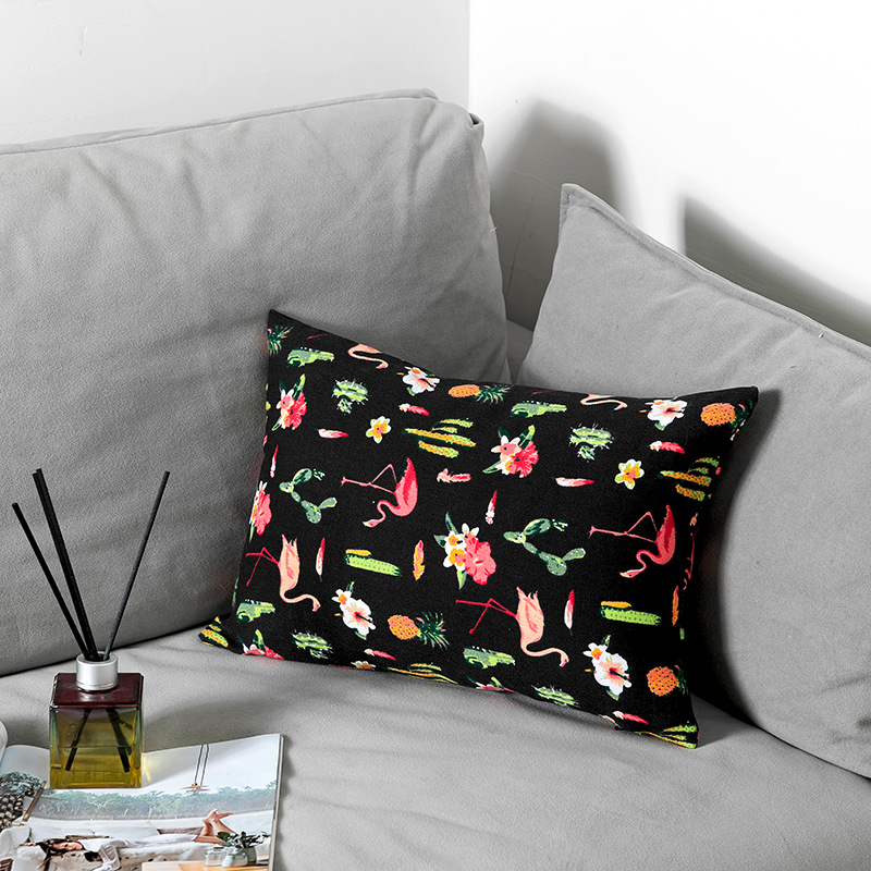 Neit duebelsäitegt Flamingo Kaktusplanz Duebelsäitegt gedréckte Këssen Neit chinesescht Hotelmodellzëmmer Nuetsdëschkëssen_voghion.com