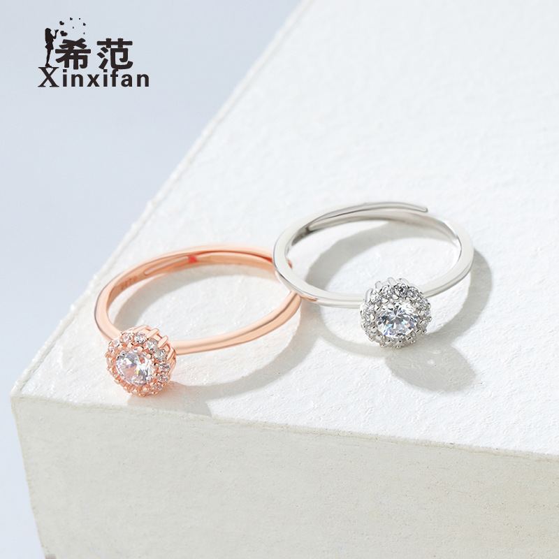 s925 sterling silver round diamond ring women's fashion Korean version of zircon ring imitation diamond carat wedding ring a generation of hair