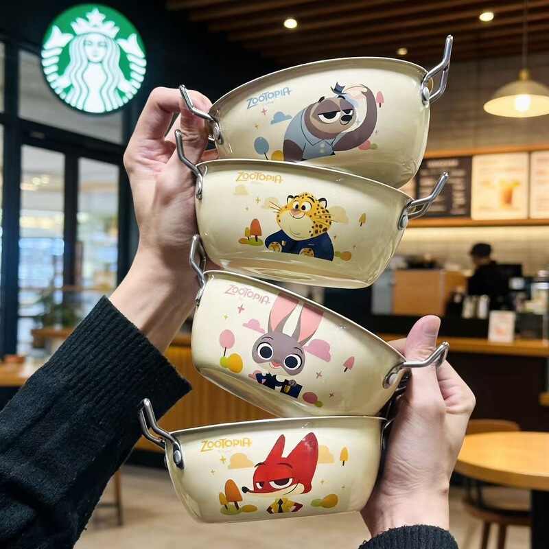 New Stainless Steel Double-Eared Soup and Rice Bowl, High-Looking Children's Food Supplement Bowl, Cartoon Birthday Gift