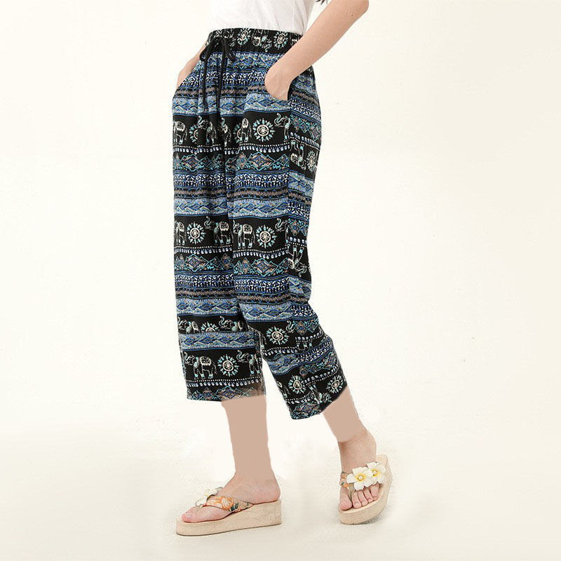 Summer Rayon Cotton Poplin Beach Cropped Thai Elephant Men's and Women's Loose Pocket Casual Home Pants Summer Rayon Cotton Poplin Beach Cropped Thai Elephant Men's and Women's Loose Pocket Casual Home Pants