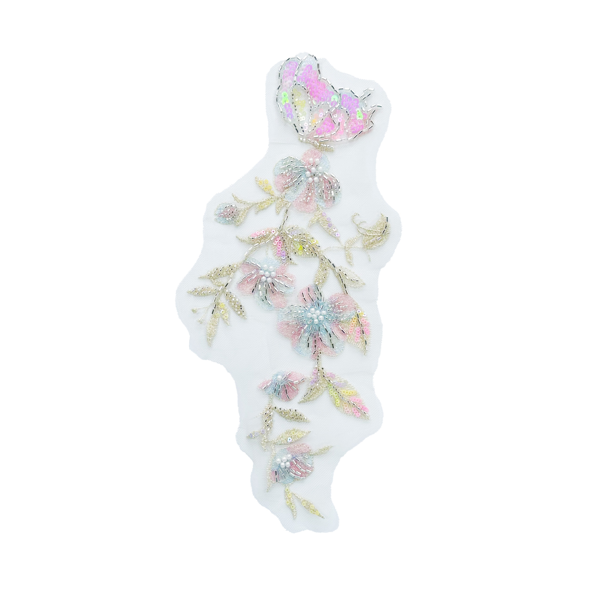 China estilo chaleco material de decoración de vestido mariposa rosa bordado perlas pegatinas de encaje nuevo