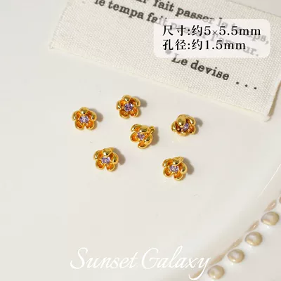 Zirconium Osmanthus Flower Bud | Zərgərlik ara hissələri - 18k-gold-peach-blossom-bud-purple-diamond-5-pieces