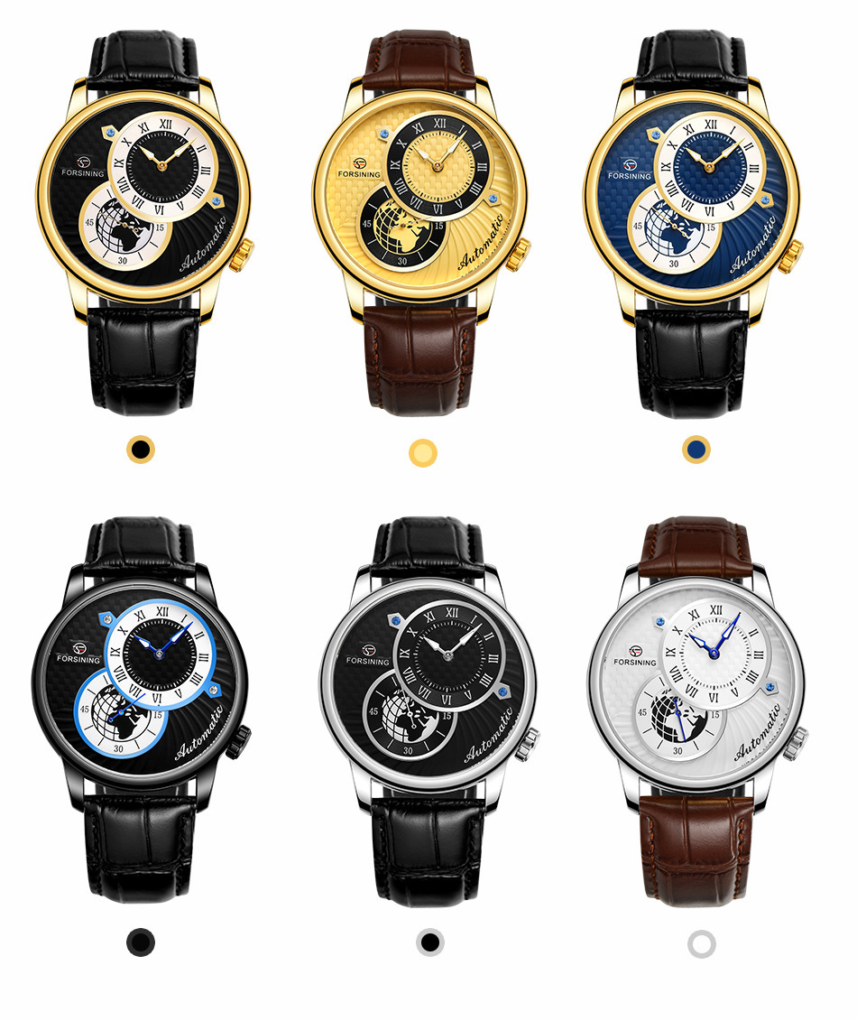 Men's Mechanical Watch With Earth Pattern And Leather Steel Strap_voghion.com