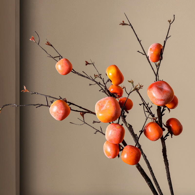 仿真柿子果實樹枝擺件假花仿真花客廳餐桌花瓶插花桌面家居裝飾品