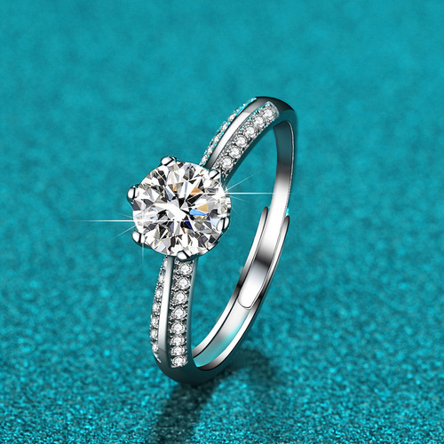 Live Stream Supply D Color Moissanite Ring for Women Pure Silver 1 Carat Multiple Styles Ins Six Claw Ring Manufacturer Wholesale