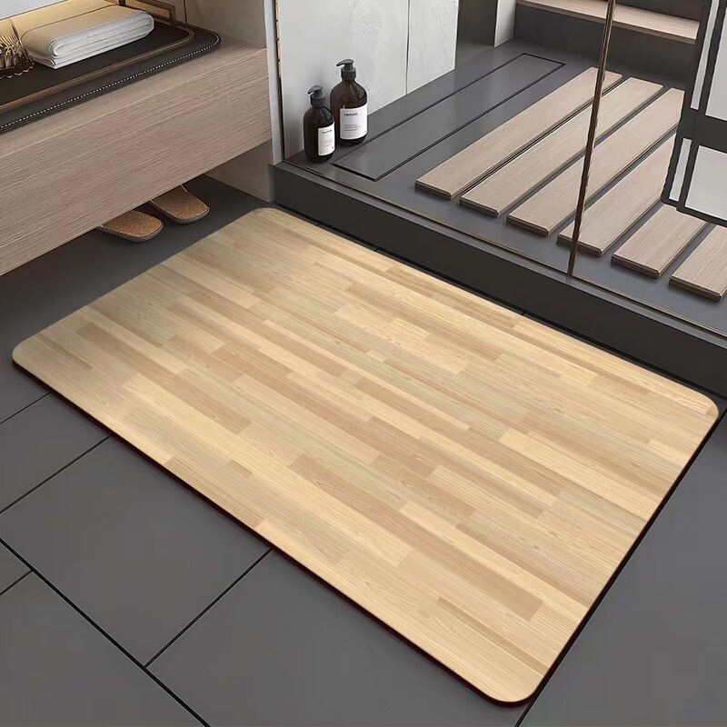 Wood Grain Diatomaceous Earth Floor Mat for Bathroom, Shower Room, Entrance, and Toilet; Water-Absorbent, Quick-Drying, Easy to Maintain, Non-Slip Foot Mat