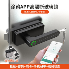 熊猫黑白锁免改孔装智能锁替换单开玻璃门电子磁卡锁高隔断指纹锁