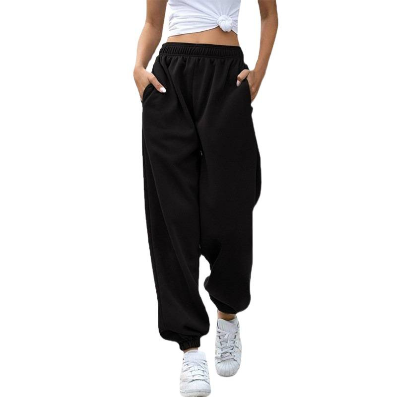 Pantalones Deportivos con Felpa para Mujer de Poliéster Tiro Alto con Cintura Elástica para Uso Casual