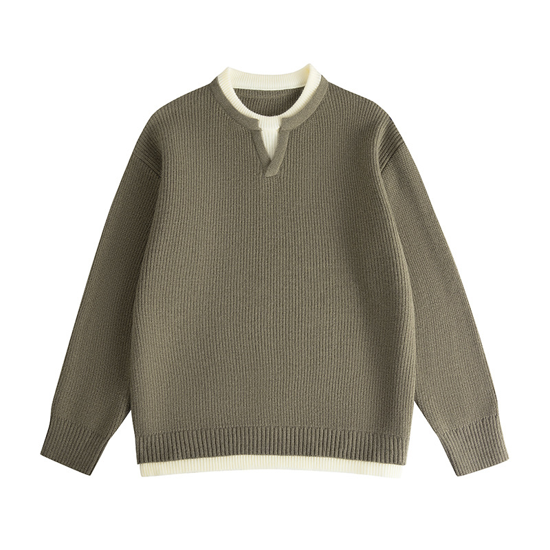 运动风格圆领长袖腈纶针织衫2026秋季青少年宽松透气罗纹底摆，男装针织衫/毛衣，星座614