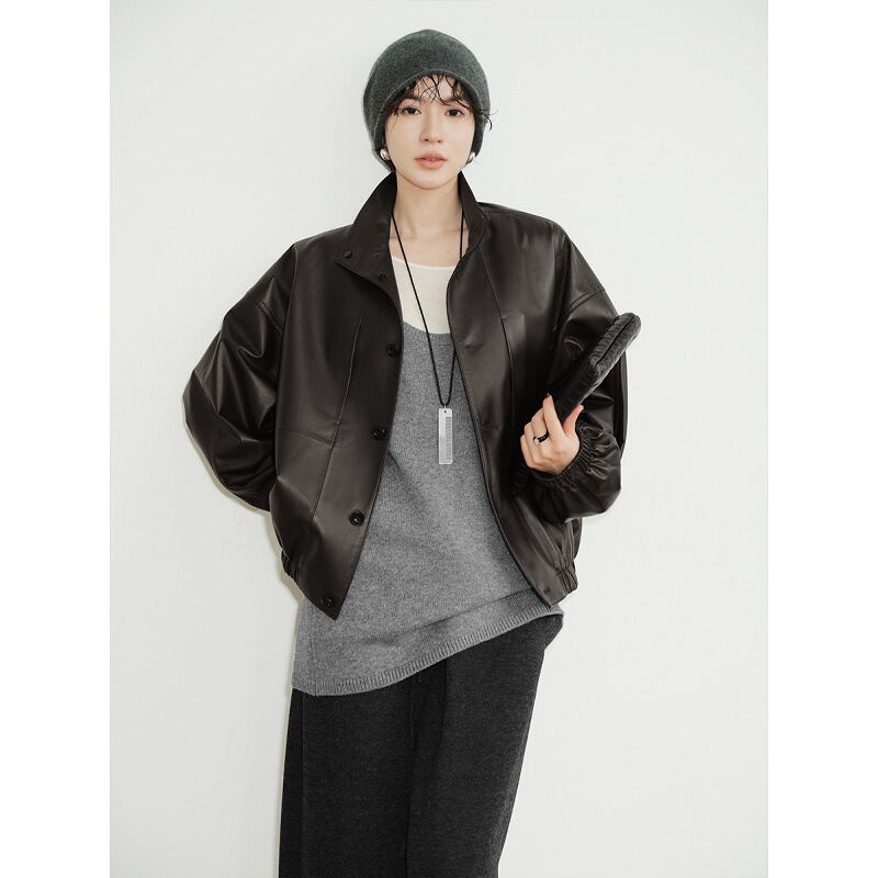 Small Stand Collar ~ Goatskin Jacket Women's Short 2025 Autum New Korean Style Vegetable Tanned Goatskin High Waist Leather Jacket