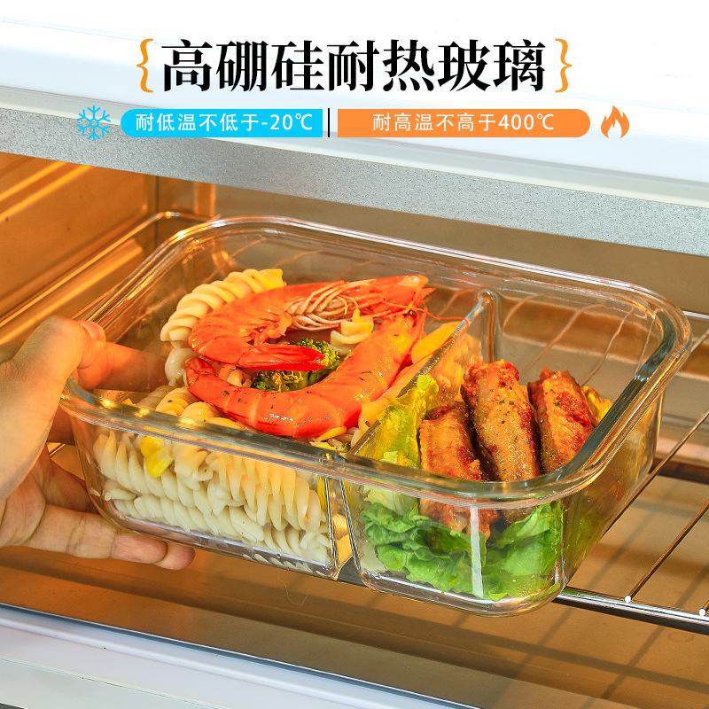 Oficina calentador de microondas almuerzo de vidrio resistente al calor cuenco de preservación cuenco de sellado conjunto de cierre caja de preservación de separación