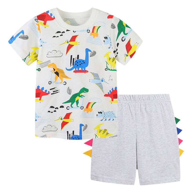 Ropa para niños de estilo europeo y americano traje de manga corta verano nuevos niños camiseta de manga corta traje de dibujos animados impreso entrega de una sola pieza